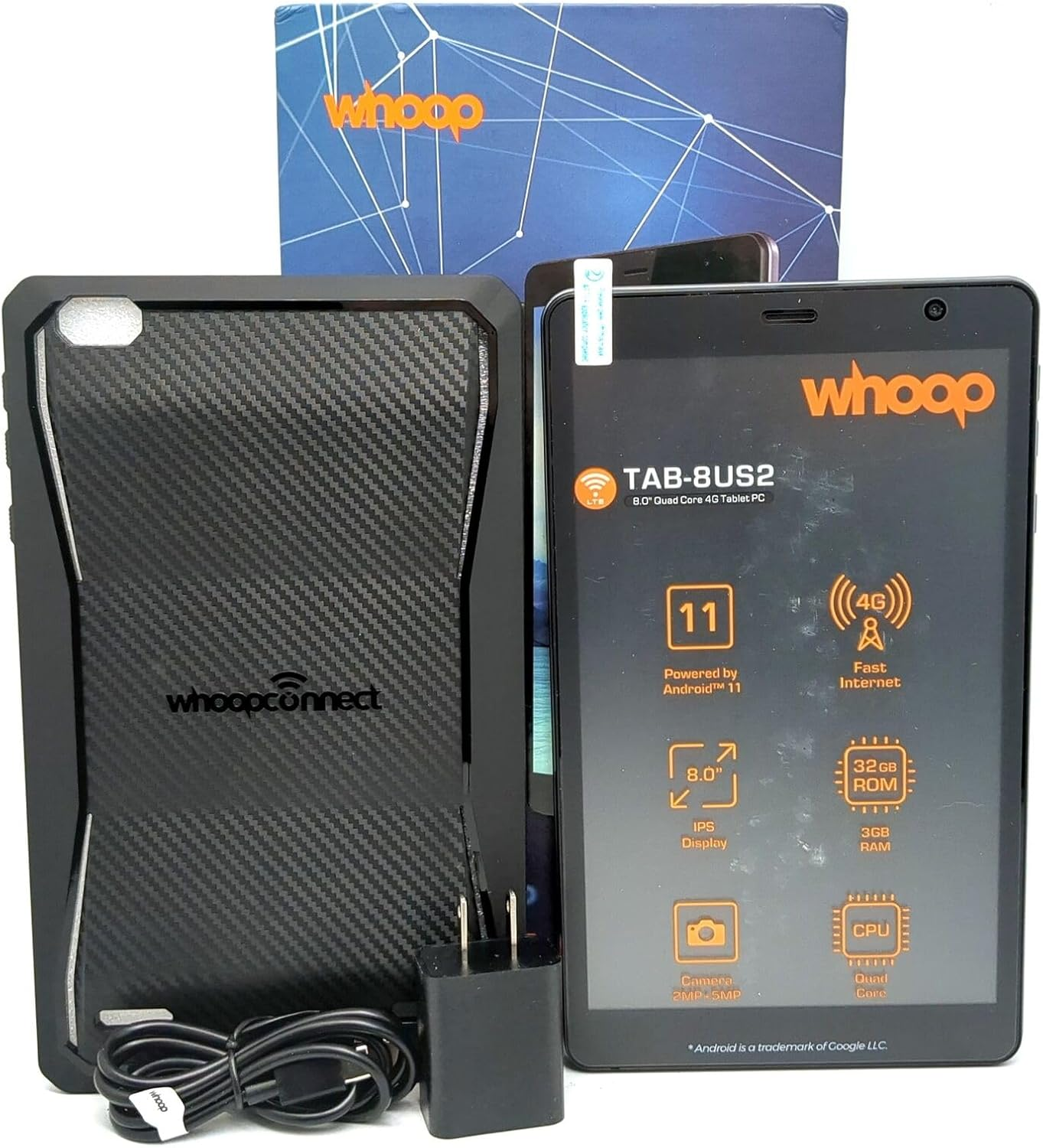 Whoop TAB 8 pulgadas WiFi y 4G LTE 32GB almacenamiento 3GB RAM (funda protectora y protector de visualización) función de llamadas 4000 mAh